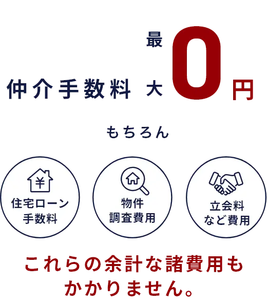 仲介手数料最大0円　余計な諸費用もかかりません