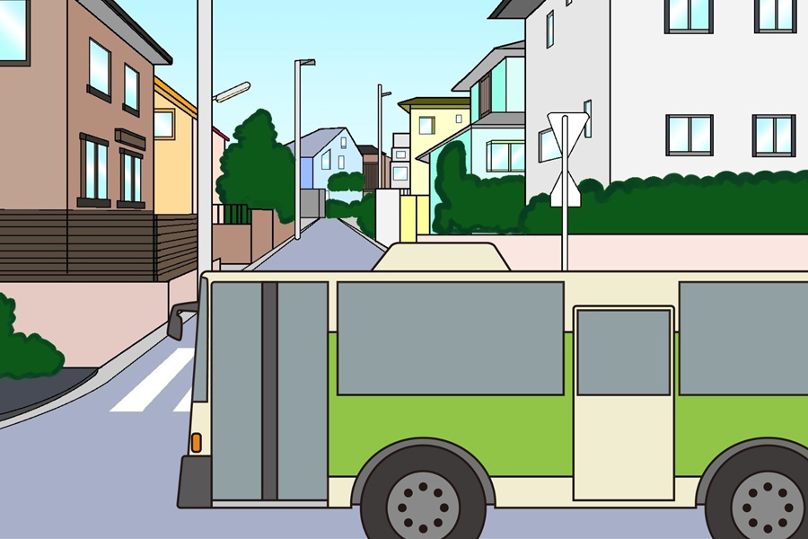 バスと住宅